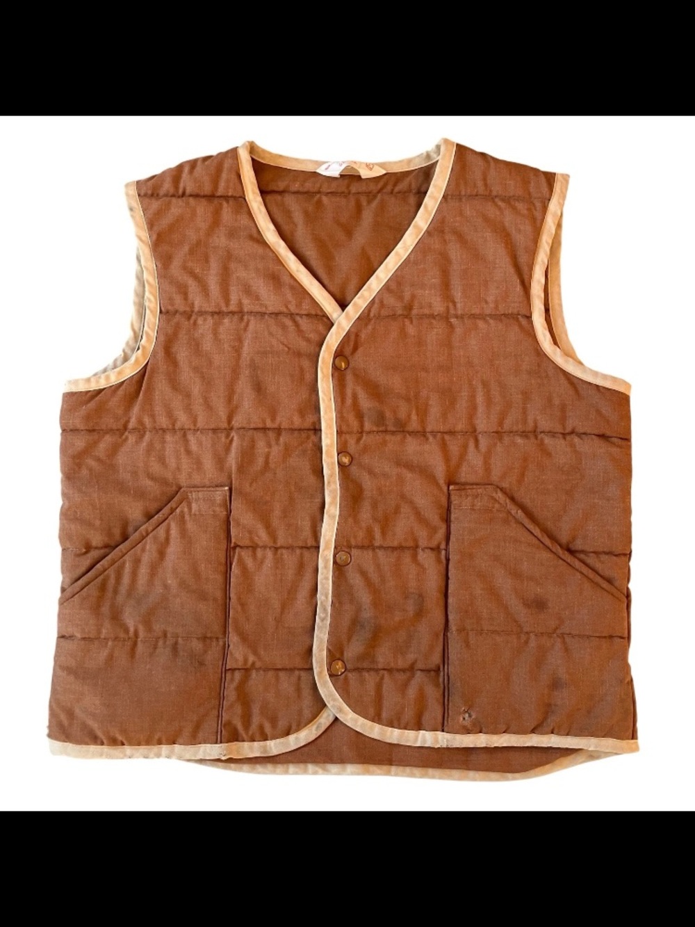 Vintage Warwick Brown Mechanic Vest Size Large Snap Button 70s 80s Made in USA